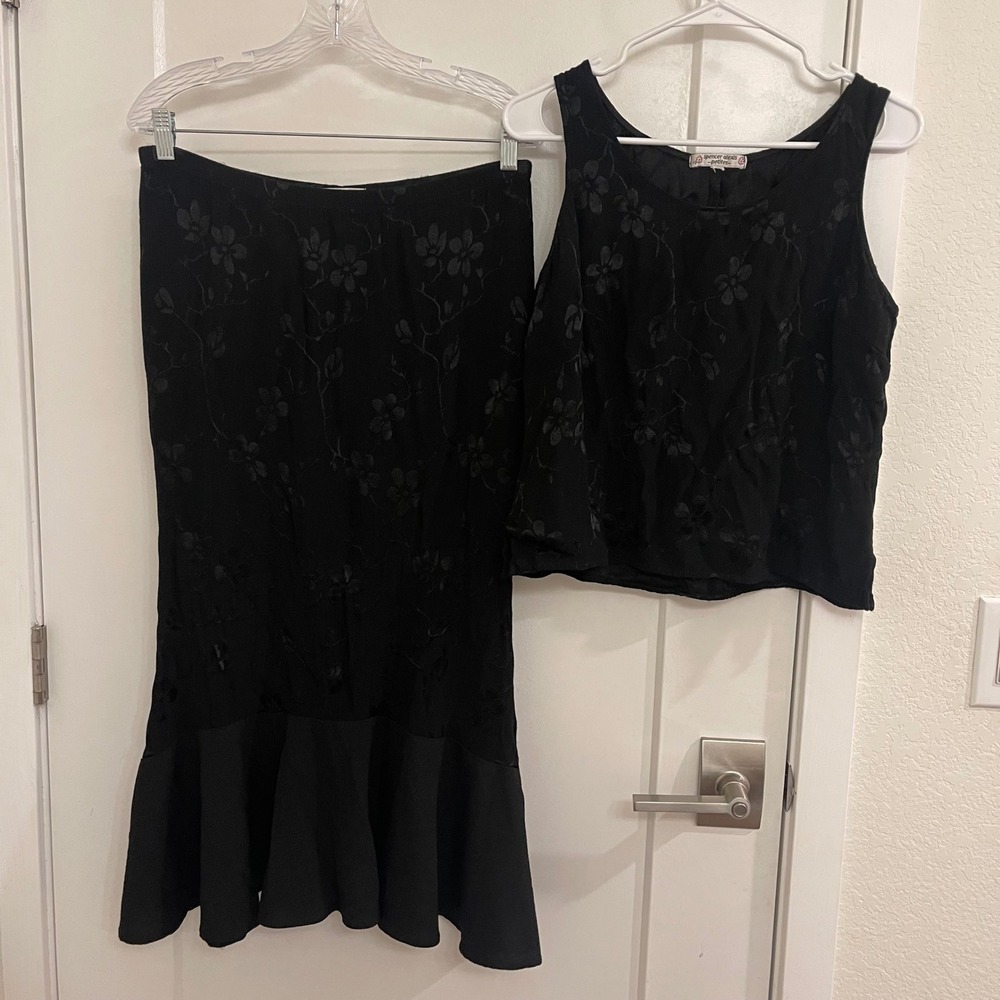 Vintage Spencer Alexis Black Skirt Blouse Set Floral Y2K Romantic Rom Com